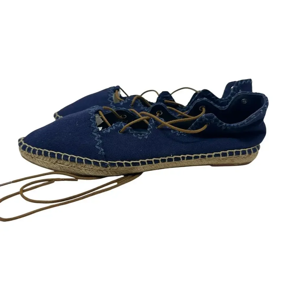 Tory Burch Sonoma Gillie Espadrille Navy Blue Canvas Lace Up Flats Size US‎ 7